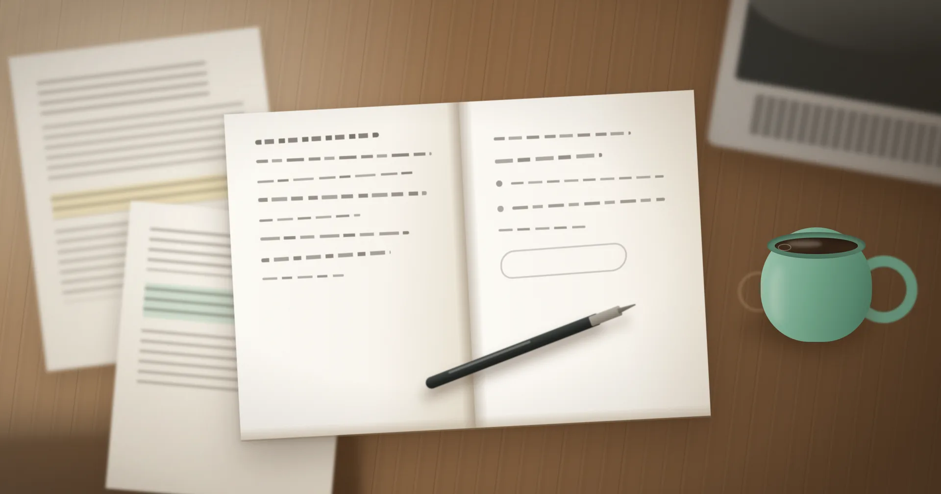 kitchen table contract with bright lighting and a green mug with coffee